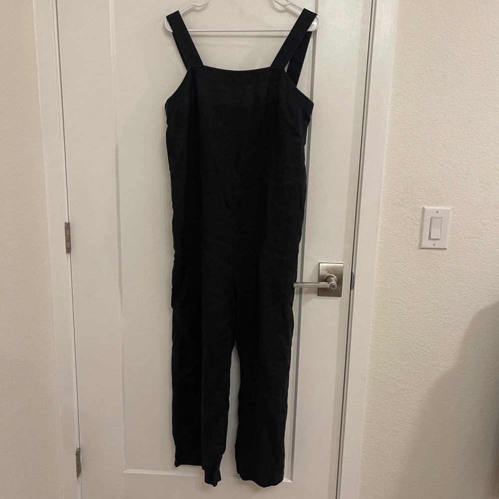 Quince Linen Black Jumpsuit Minimalist Chic Classic Luxury Basics Casual